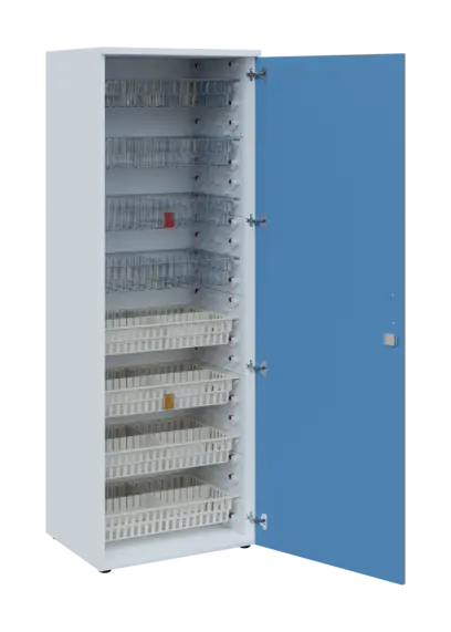 EUROMEDICA D - 66/M skříň léková boxová, 1-dveřová, pravá, 1950x660x535, korpus bílý, dvířka pastelově modrá